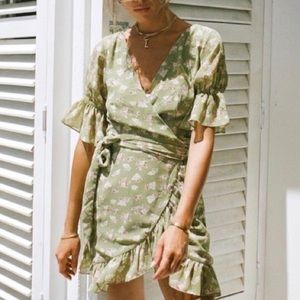 Sabo Skirt Green Floral Wrap Dress